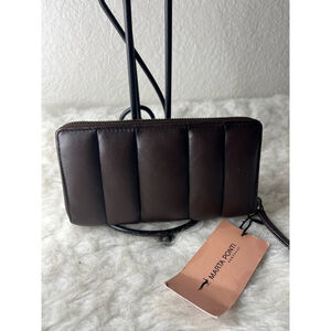 NWT Marta Ponti Quilted Leather Zip Around Travel Wallet Brown Handmade